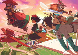 People bench sky plane flying - over them free wallpaper