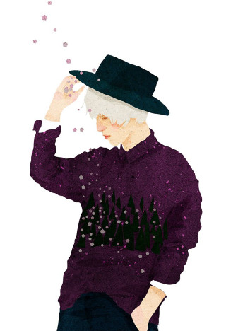 Man hat purple sweater trees - illustration free wallpaper for mobile