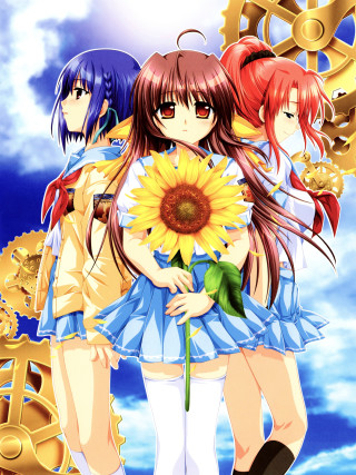 Anime girls sunflowers clock clouds - alice prin free wallpaper for mobile