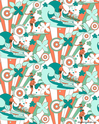 Woman surfing wave sunburst pop - a screenprint free wallpaper for mobile