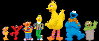 Sesame characters group black background - letterism free wallpaper for desktop