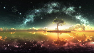 Tree sky reflection water stars - dreamlike free wallpaper for desktop