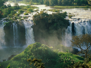Waterfall river trees forest people - the bank free wallpaper