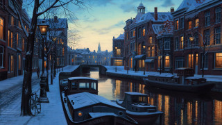 Canal boats clocktower dusk cityscape - a clock tower in the background free wallpaper