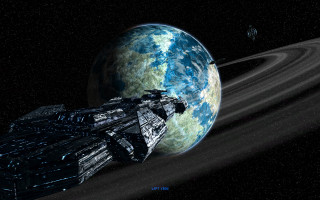 Space station ringed planet star - a planet free wallpaper for desktop