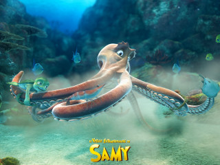 Cartoon octopus swimming ocean fish - important free wallpaper