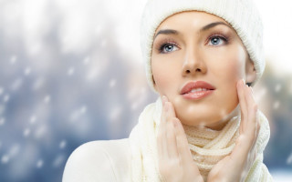 Woman white hat scarf snowy 2 - facial feature free wallpaper
