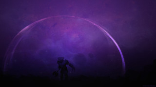 Man purple background giant object - dramatic cinematic lighting free wallpaper for desktop