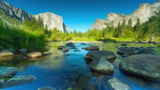 River rocks grass mountains trees - rock and grass free wallpaper