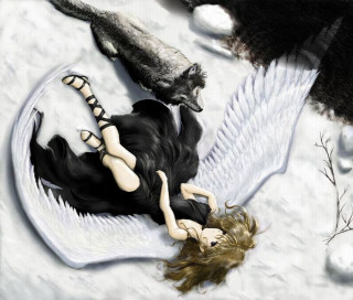 Woman angel wolf wings dark - a white angel free wallpaper