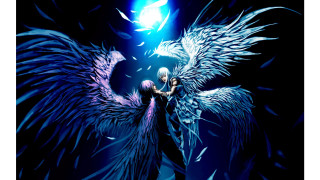 Couple with wings dark background - above them free wallpaper