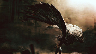 Woman black bird wings building 2 - bastien lecouffedeharme free wallpaper