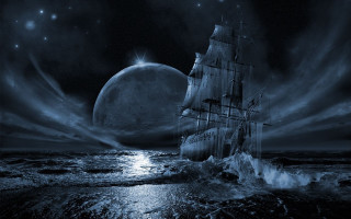 Ship sailing ocean night moon - a. hardy free wallpaper