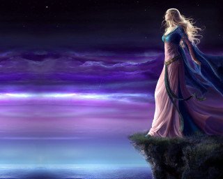 Woman cliff ocean night purple - a cliff free wallpaper