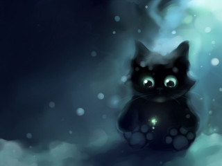 Black cat glowing eyes snow 2 - a black cat free wallpaper