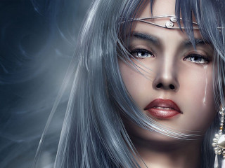 Silver hair earrings chain necklace - digital painting free wallpaper for desktop