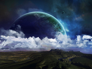 Planet mountain river night sky - a planet free wallpaper