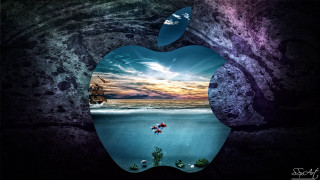 Apple cave ocean boat dolphin - an apple logo free wallpaper