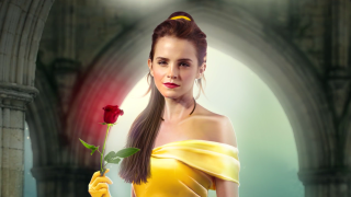 Woman yellow dress holding rose 4 - emma watson free wallpaper