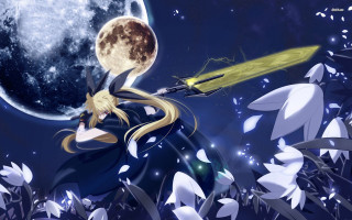 Girl sword full moon stars 2 - a sword in front free wallpaper