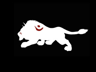 White lion red circle face - its hind leg free wallpaper