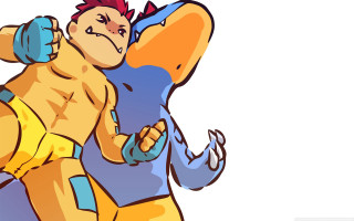 Cartoon character hugging another character - flat color free wallpaper