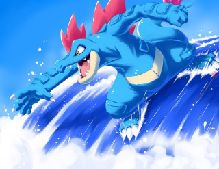 Blue dragon riding wave red - a red tail free wallpaper