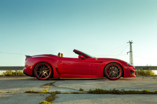 Red sports car bridge powerlines - a road next free wallpaper for desktop