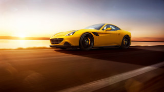 Yellow sports car sunset road 2 - the sun free wallpaper