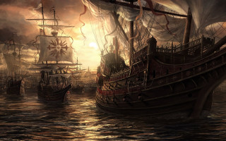Ship ocean sunset sunrise painting - other ship free wallpaper
