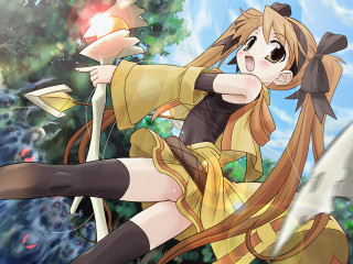 Girl longhair yellowoutfit sword flower - a sword and a flower free wallpaper