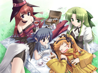 Anime girls picnic blanket food - a picture free wallpaper for desktop