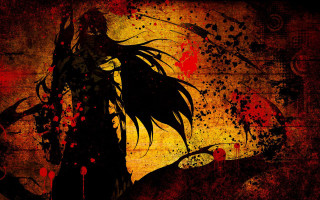 Gothic anime woman blood fire - splatter free wallpaper