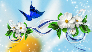 Blue bird flowers starry sky - a painting of flowers free wallpaper