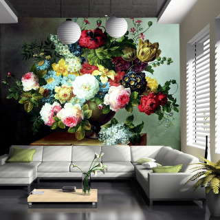 Living room flower painting couch - a coffee table free wallpaper