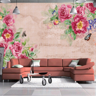 Living room floral mural couch - a coffee table free wallpaper for tablet