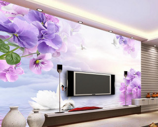 Living room large tv floral - high detail 8 k free wallpaper for desktop
