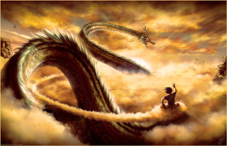 Dragon motorcycle clouds flying man - a dragon free wallpaper for desktop