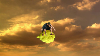 Man flying kiteboard sky clouds - fine art free wallpaper