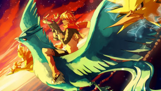 Cartoon bird woman riding fire - dragon art free wallpaper