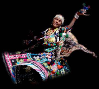 Colorful dress dancing arms outstretched - free aesthetic wallpaper for tablet