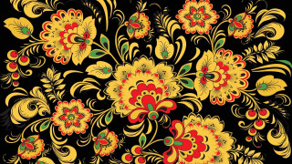 Black background yellow red flowers - maximalism free wallpaper for desktop