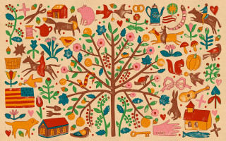 Tree animals nature diversity forest - in gouache free wallpaper