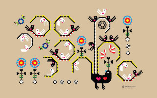 Bird flowers beige background pattern - a beige background free wallpaper for desktop