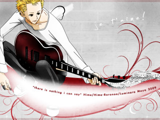 Man holding guitar red background - a red swirl free wallpaper