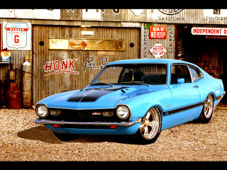 Blue car parked building sign 3 - photoreal free wallpaper