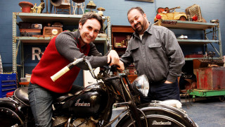 Smiling men motorcycle shop tools - two man free wallpaper