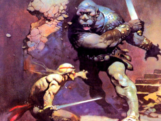Men fighting cave monster sword - frazetta free wallpaper
