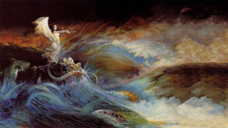 Woman wave bird flying sea - frazetta free wallpaper