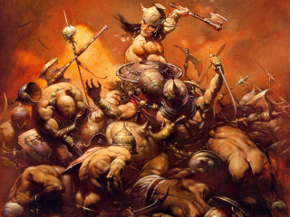 Man horse warriors spears shields - frazetta free wallpaper